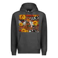 Charcoal Heather western horse with sunflowers and aztec leopard cowhide Premium Hoodie - Artiststas