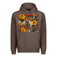 Coffee western horse with sunflowers and aztec leopard cowhide Premium Hoodie - Artiststas