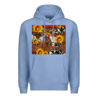 Colony Blue western horse with sunflowers and aztec leopard cowhide Premium Hoodie - Artiststas