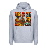 Heather Grey western horse with sunflowers and aztec leopard cowhide Premium Hoodie - Artiststas