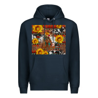 Navy western horse with sunflowers and aztec leopard cowhide Premium Hoodie - Artiststas