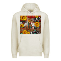 Oatmeal Heather western horse with sunflowers and aztec leopard cowhide Premium Hoodie - Artiststas