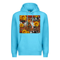 Ocean Blue western horse with sunflowers and aztec leopard cowhide Premium Hoodie - Artiststas