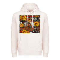 Pale Pink western horse with sunflowers and aztec leopard cowhide Premium Hoodie - Artiststas