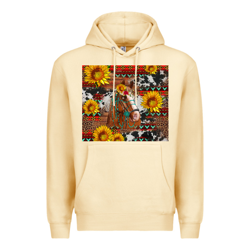 Western Horse With Sunflowers And Aztec Leopard Cowhide Premium Hoodie by Artiststas | Teevron