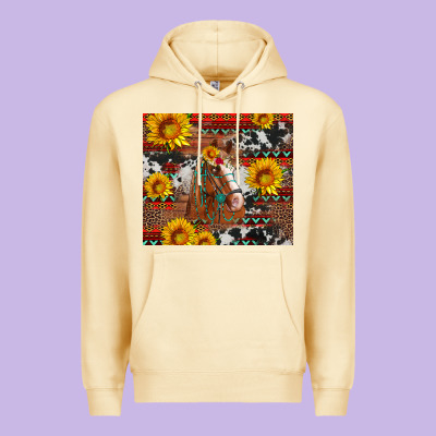 Western Horse With Sunflowers And Aztec Leopard Cowhide Premium Hoodie Designed By Artiststas