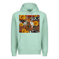 Seafoam western horse with sunflowers and aztec leopard cowhide Premium Hoodie - Artiststas