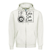 Oatmeal Heather lets get lost Zipper Hoodie - Unal Design