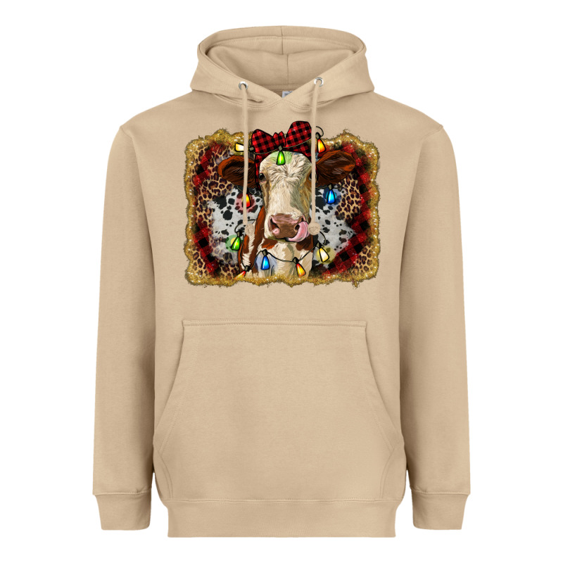 Heifer Cow Christmas Western Background Heavyweight Hoodie by RanaPortraitStore | Teevron