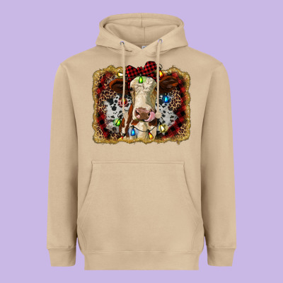 Heifer Cow Christmas Western Background Heavyweight Hoodie Designed By Ranaportraitstore