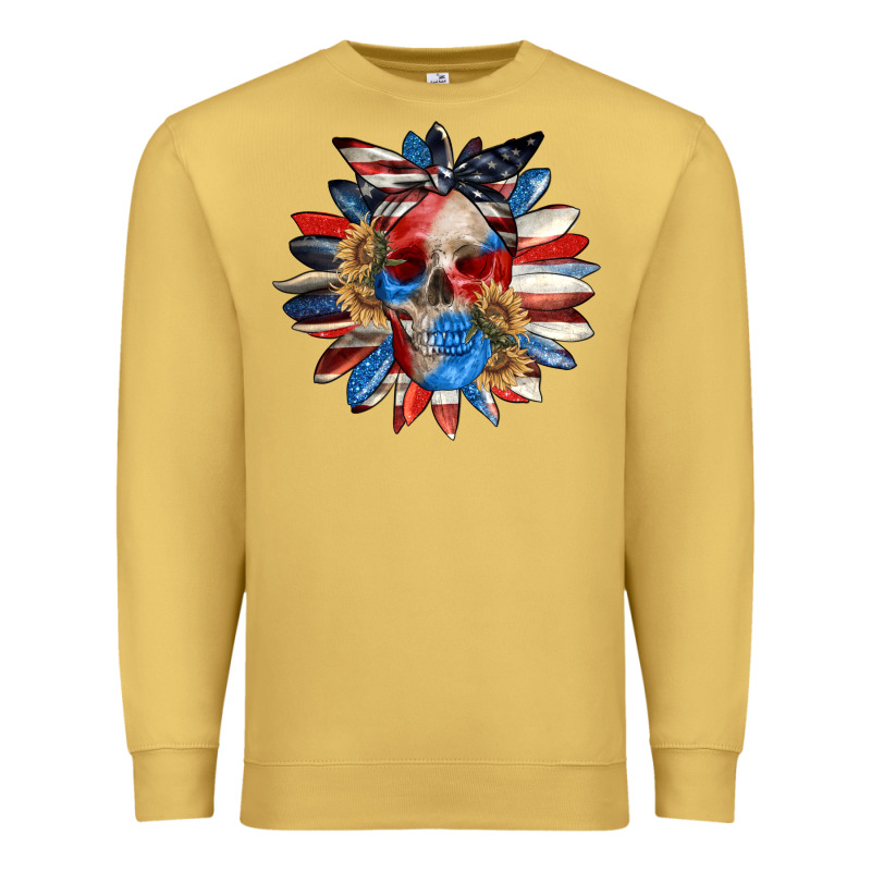 4th Of July Sunflower Skull 4th Of July Premium Sweatshirt by CowGirlArtShop | Teevron