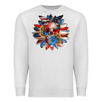 Oatmeal Heather 4th of July sunflower skull 4th of july Premium Sweatshirt - CowGirlArtShop