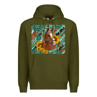 Army Green western horse with gemstone and sunflower Premium Hoodie - Artiststas