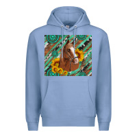 Colony Blue western horse with gemstone and sunflower Premium Hoodie - Artiststas