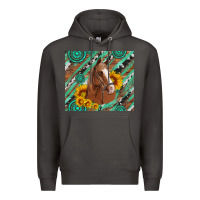 Smoke western horse with gemstone and sunflower Premium Hoodie - Artiststas