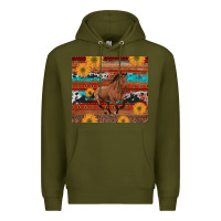 Army Green western horse and sunflowers cowhide leopard with aztec Premium Hoodie - Artiststas