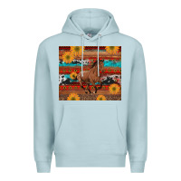 Blue Mist western horse and sunflowers cowhide leopard with aztec Premium Hoodie - Artiststas