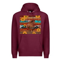 Burgundy western horse and sunflowers cowhide leopard with aztec Premium Hoodie - Artiststas