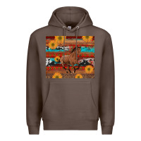Coffee western horse and sunflowers cowhide leopard with aztec Premium Hoodie - Artiststas
