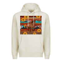 Oatmeal Heather western horse and sunflowers cowhide leopard with aztec Premium Hoodie - Artiststas