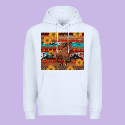 Western Horse And Sunflowers Cowhide Leopard With Aztec Premium Hoodie Designed By Artiststas
