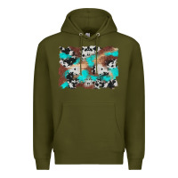 Army Green western cowhide turquoise and wood background Premium Hoodie - Artiststas