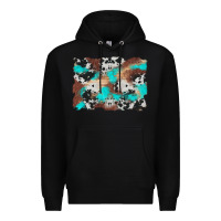 Black western cowhide turquoise and wood background Premium Hoodie - Artiststas