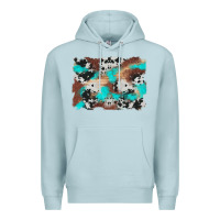 Blue Mist western cowhide turquoise and wood background Premium Hoodie - Artiststas