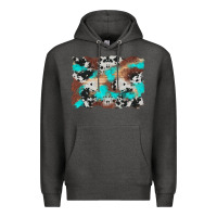 Charcoal Heather western cowhide turquoise and wood background Premium Hoodie - Artiststas