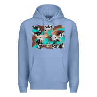 Colony Blue western cowhide turquoise and wood background Premium Hoodie - Artiststas
