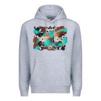 Heather Grey western cowhide turquoise and wood background Premium Hoodie - Artiststas