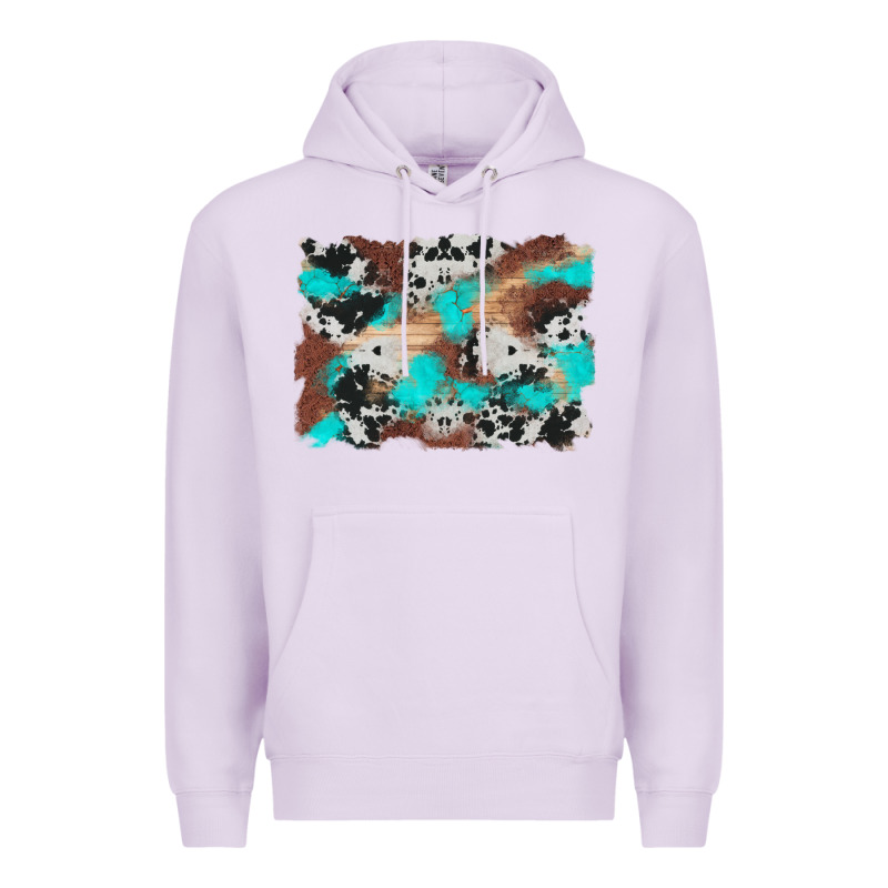 Western Cowhide Turquoise And Wood Background Premium Hoodie by Artiststas | Teevron