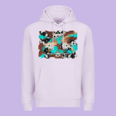 Western Cowhide Turquoise And Wood Background Premium Hoodie Designed By Artiststas