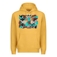 Mustard western cowhide turquoise and wood background Premium Hoodie - Artiststas