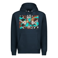 Navy western cowhide turquoise and wood background Premium Hoodie - Artiststas