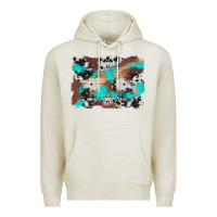 Oatmeal Heather western cowhide turquoise and wood background Premium Hoodie - Artiststas