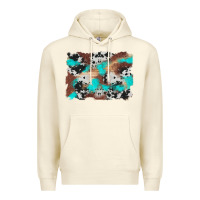 Sandshell western cowhide turquoise and wood background Premium Hoodie - Artiststas