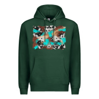 Sports Green western cowhide turquoise and wood background Premium Hoodie - Artiststas