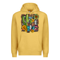 Antique Gold western cactus with cowboy boots and sunflowers Premium Hoodie - Artiststas