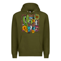 Army Green western cactus with cowboy boots and sunflowers Premium Hoodie - Artiststas