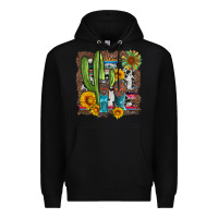 Black western cactus with cowboy boots and sunflowers Premium Hoodie - Artiststas