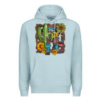Blue Mist western cactus with cowboy boots and sunflowers Premium Hoodie - Artiststas