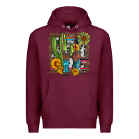 Burgundy western cactus with cowboy boots and sunflowers Premium Hoodie - Artiststas