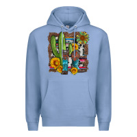 Colony Blue western cactus with cowboy boots and sunflowers Premium Hoodie - Artiststas