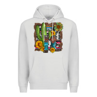 Dove Grey western cactus with cowboy boots and sunflowers Premium Hoodie - Artiststas