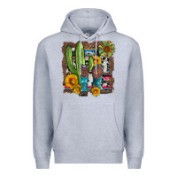 Heather Grey western cactus with cowboy boots and sunflowers Premium Hoodie - Artiststas