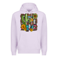 Lilac western cactus with cowboy boots and sunflowers Premium Hoodie - Artiststas
