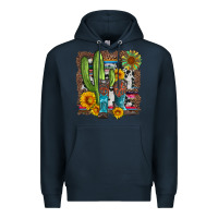 Navy western cactus with cowboy boots and sunflowers Premium Hoodie - Artiststas