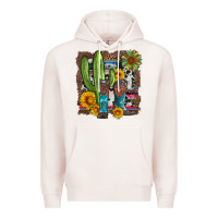 Pale Pink western cactus with cowboy boots and sunflowers Premium Hoodie - Artiststas