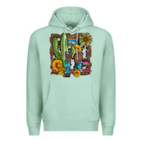 Seafoam western cactus with cowboy boots and sunflowers Premium Hoodie - Artiststas